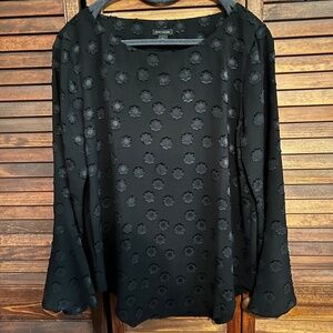 Ann Taylor Sheer Black Bloues with Flower Appliqué Detailing - XS